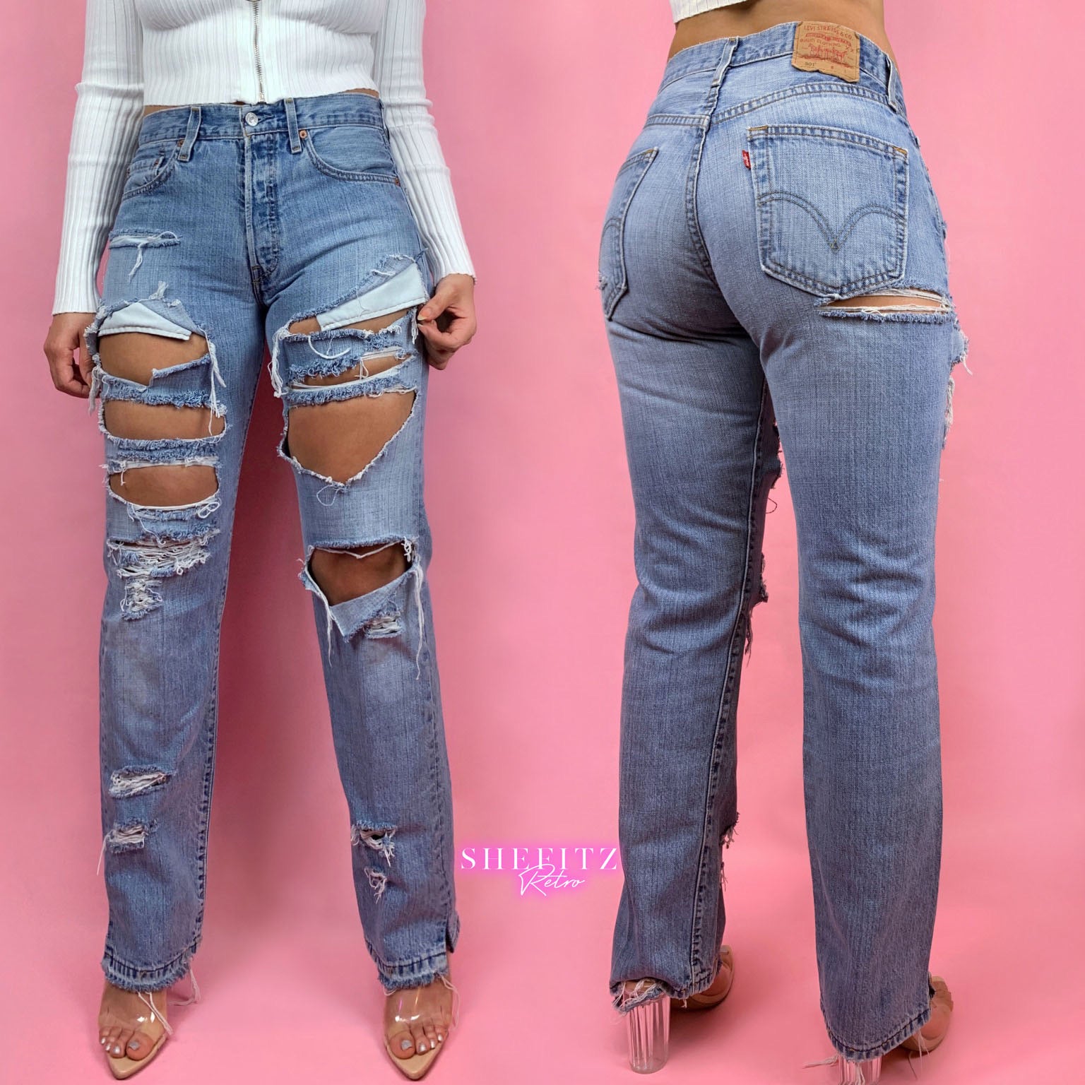 Made to Order Vintage Straight Leg Fully Distressed Levis Jeans