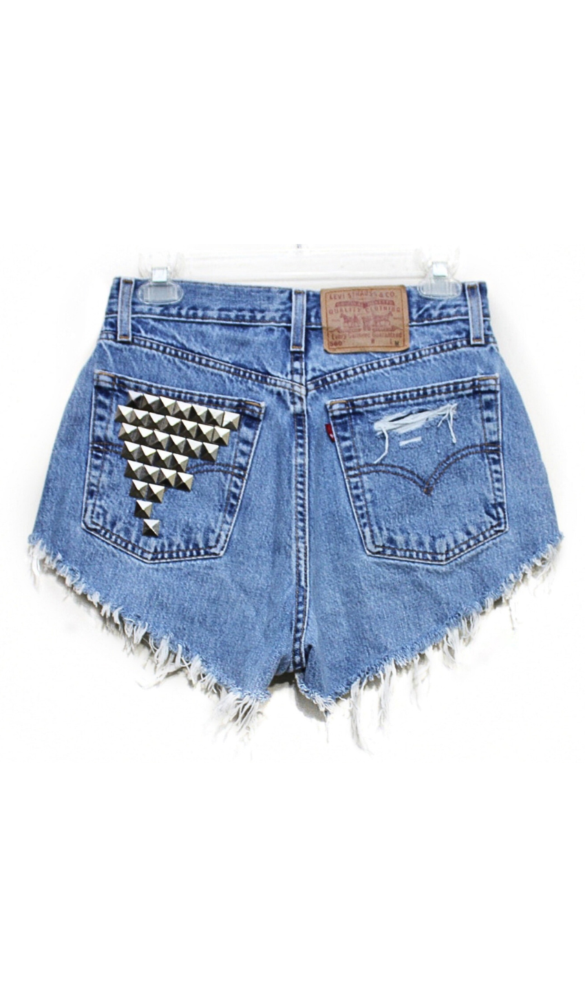 Made To Order Destroyed High Waisted Studded Vintage Levi Cut Off Shorts