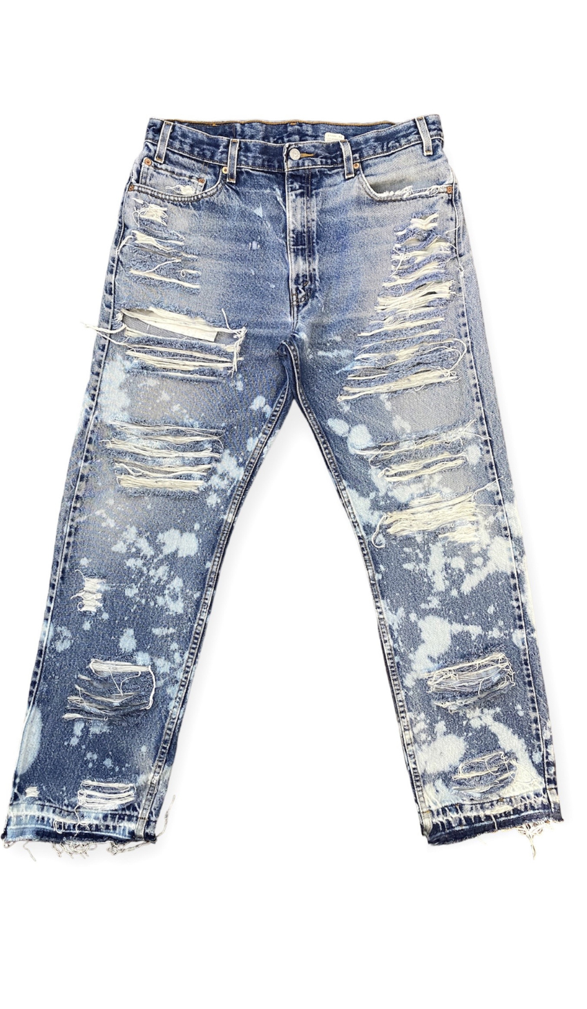 Straight Leg Bleached Distressed Jeans