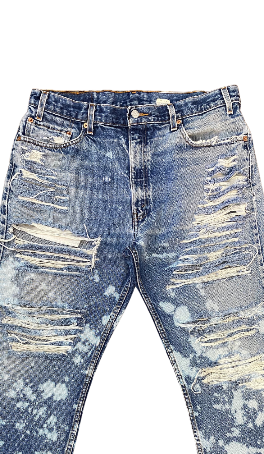 Straight Leg Bleached Distressed Jeans