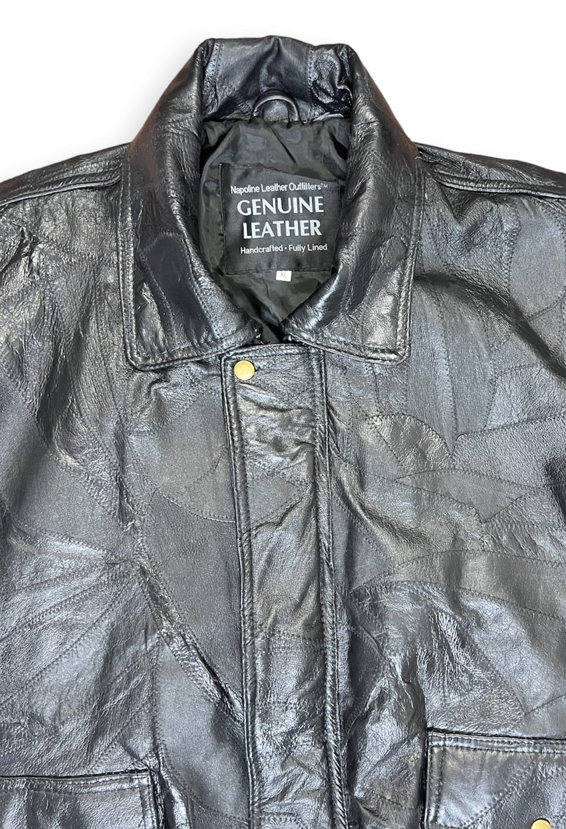 Napoline Leather Outfitters Genuine Patchwork Leather Bomber Jacket - XL