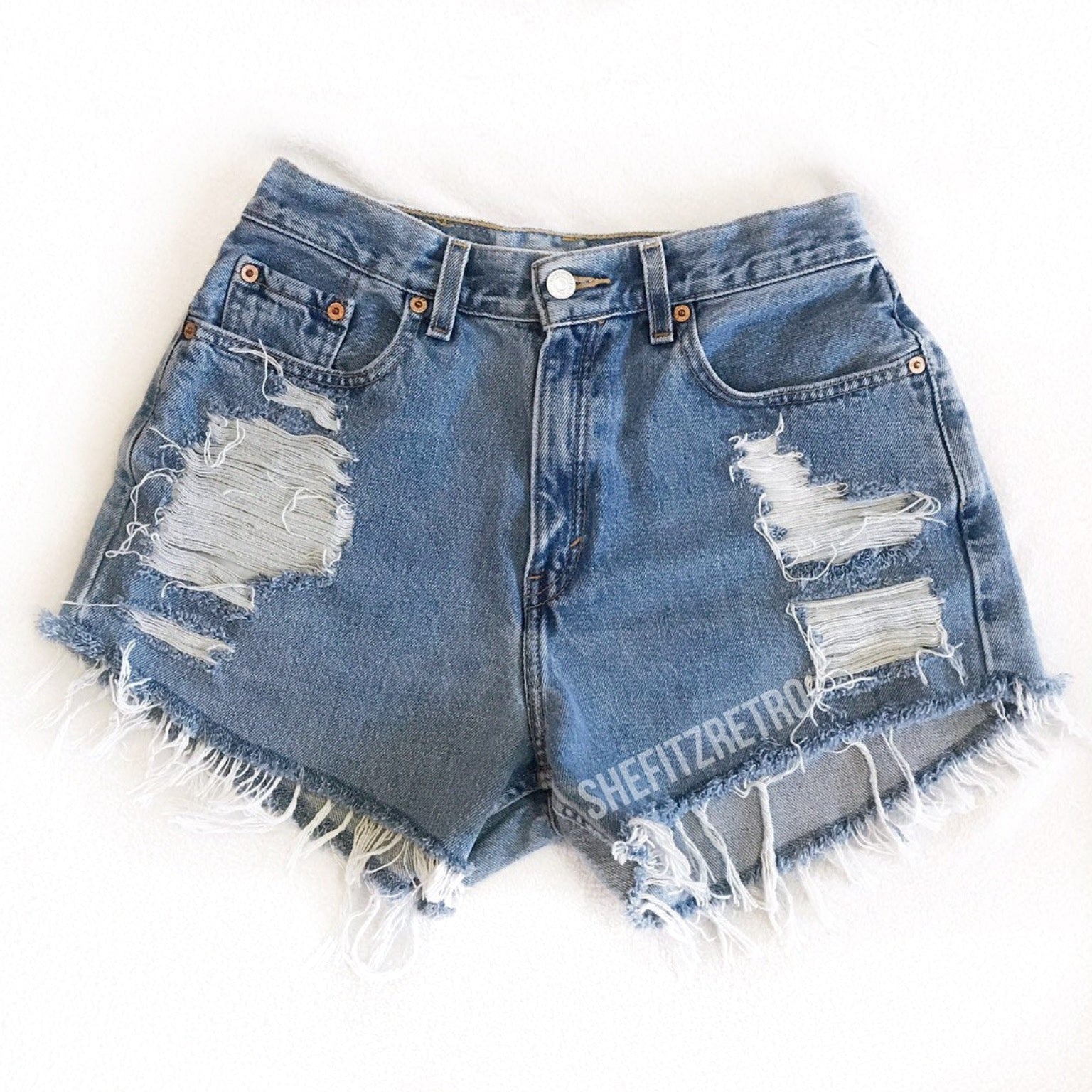 Made to Order Distressed Front Vintage High Waisted Shorts