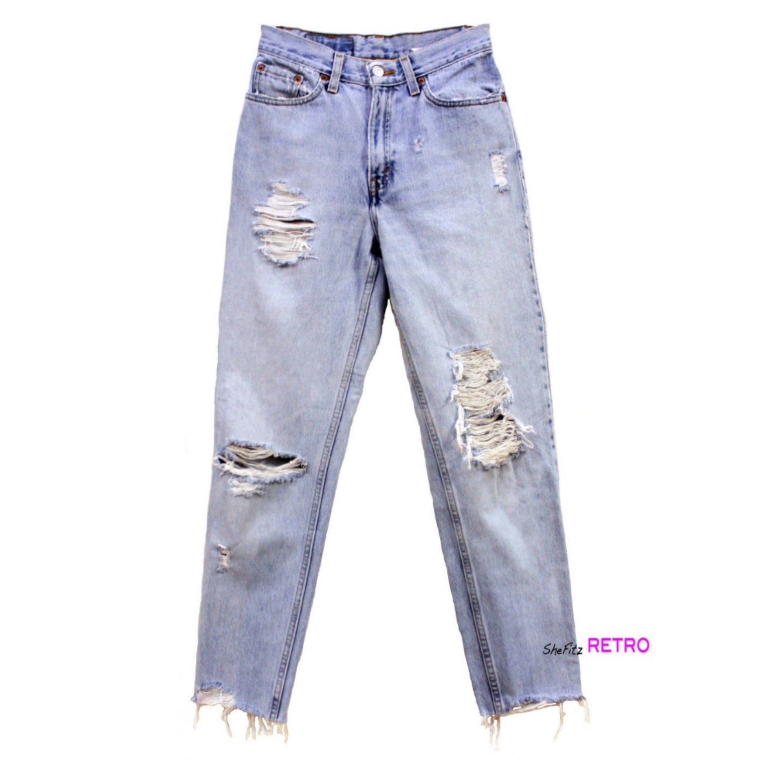 Made To Order Vintage High Waisted Distressed Levis Cut Off Ankle Hem Jeans