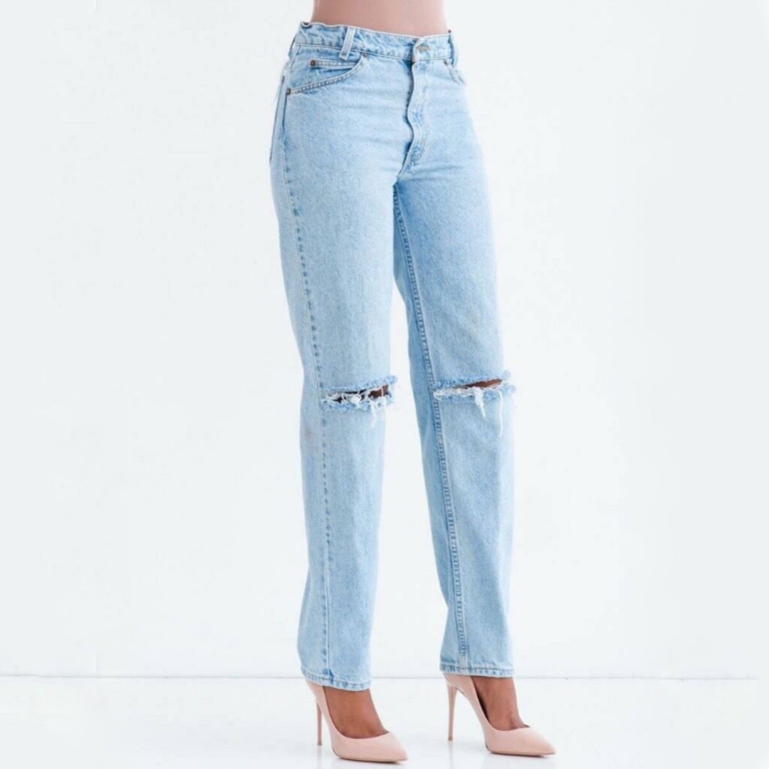 Made To Order Vintage High Waisted Cut Slit Knee Tapered Jeans