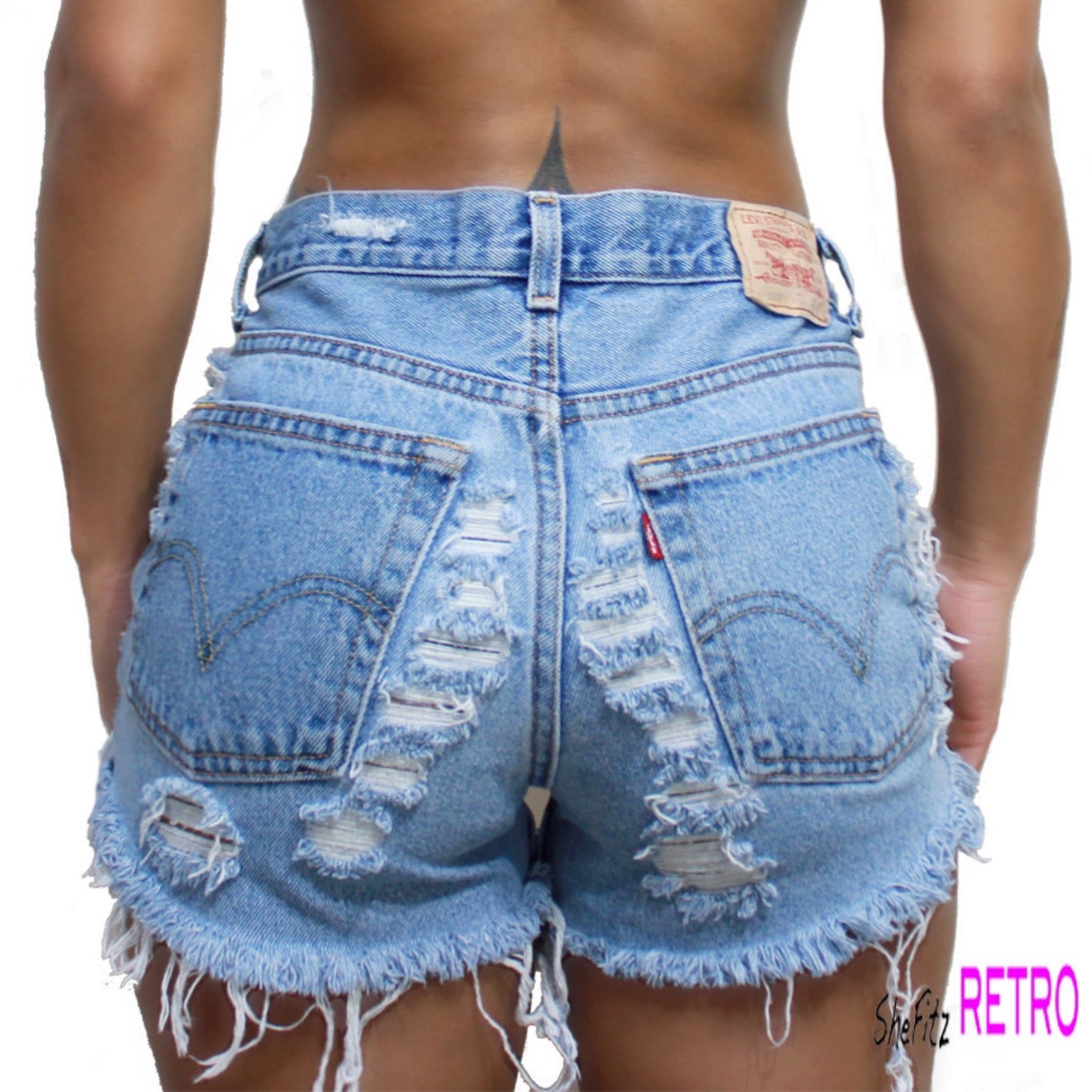 Made To Order Distressed Hole Grunge Shredded Denim Shorts