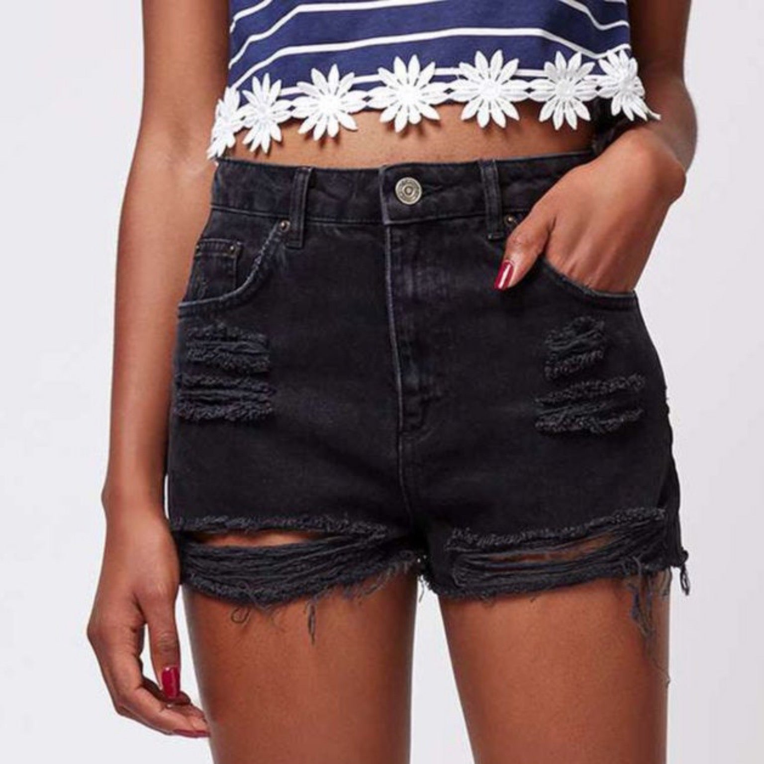 Black Vintage High Waisted Frayed Distressed Cut Off Shorts