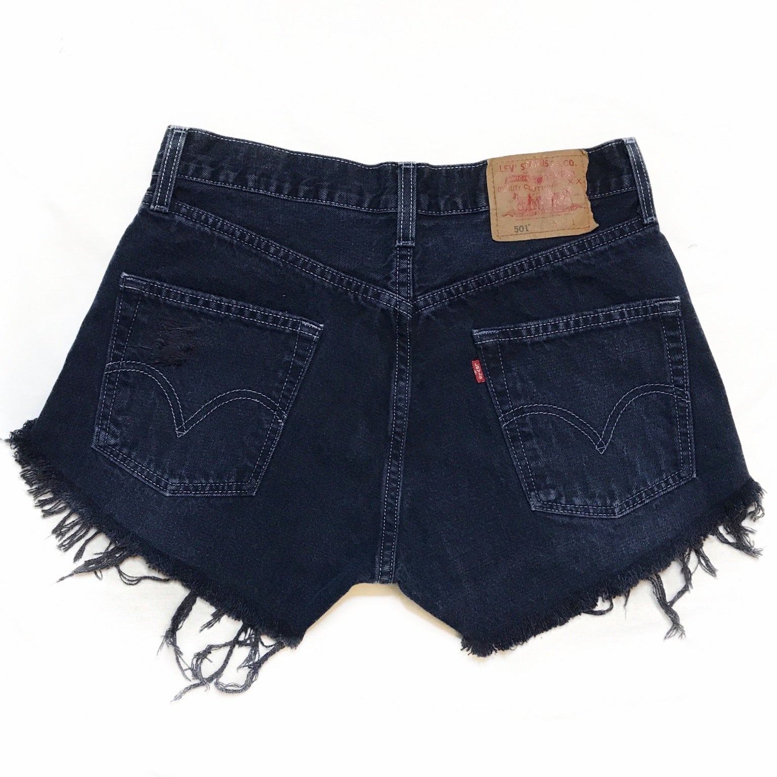 Vintage 501 Deep Navy Blue Distressed Cut Off High Waisted Levis