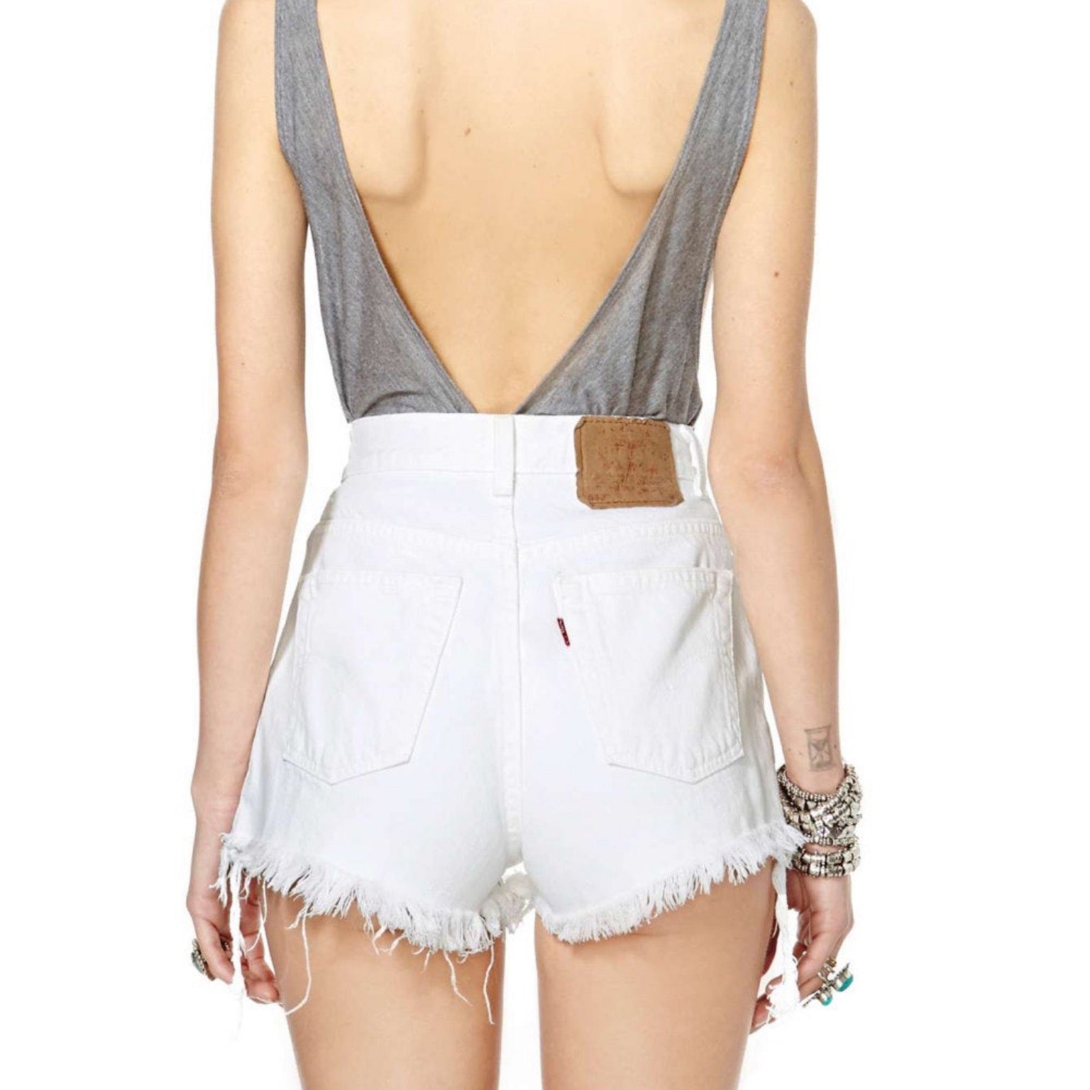 Made To Order Vintage Distressed White Festival Levis Shorts