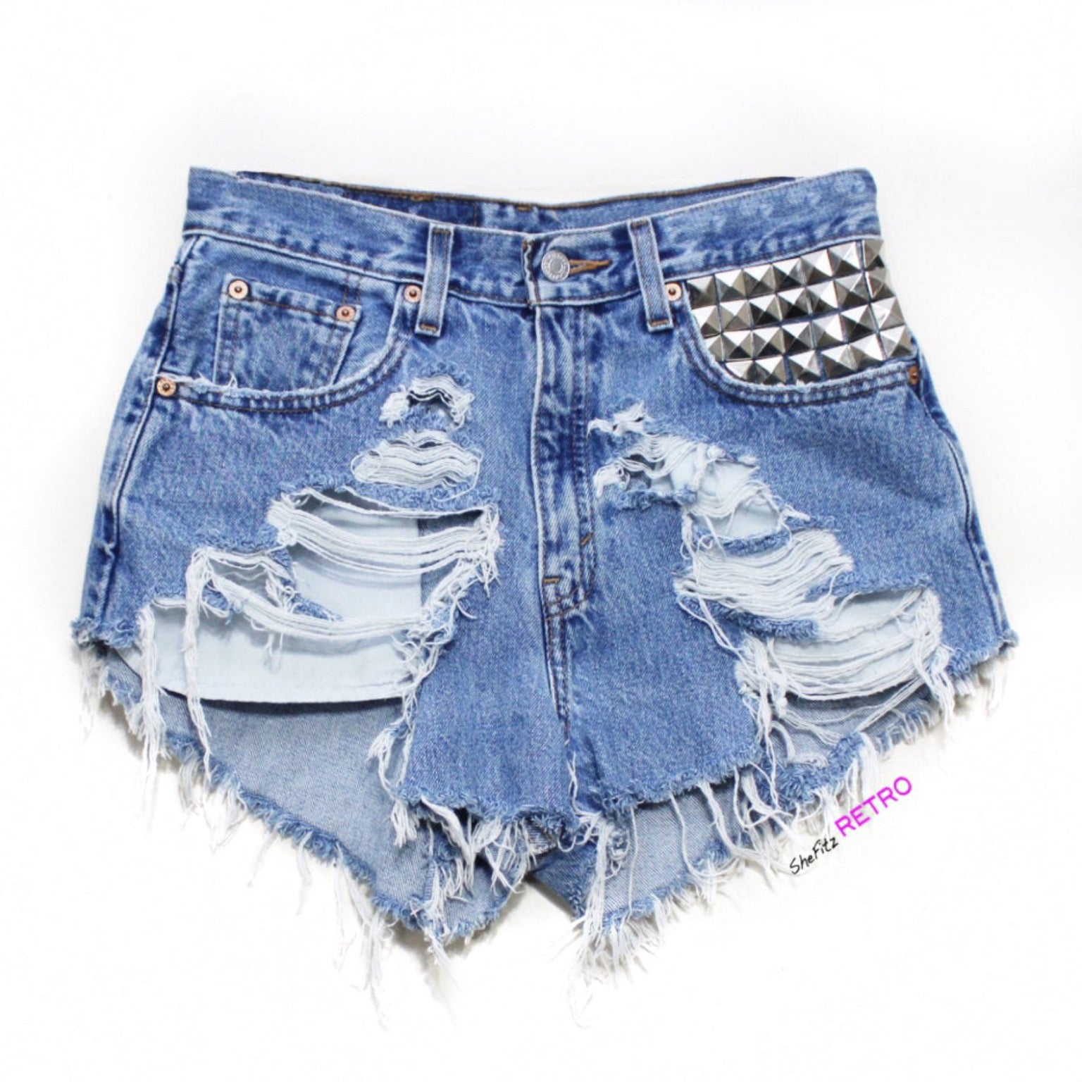 Made To Order Destroyed High Waisted Studded Vintage Levi Cut Off Shorts
