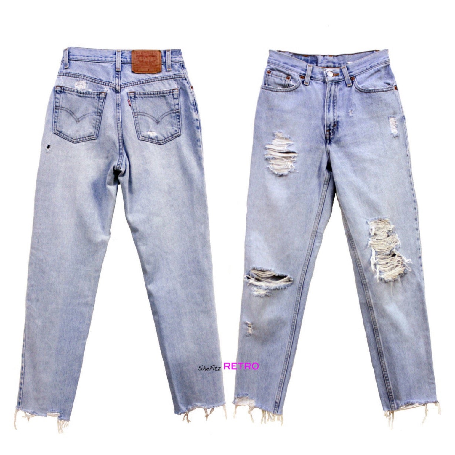 Made To Order Vintage High Waisted Distressed Levis Cut Off Ankle Hem Jeans