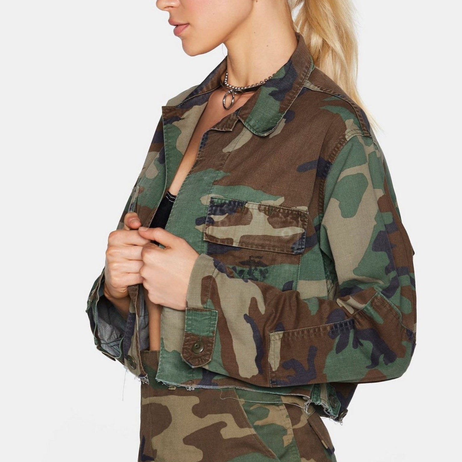 Cropped Authentic Military Issued Woodland Camo Jacket