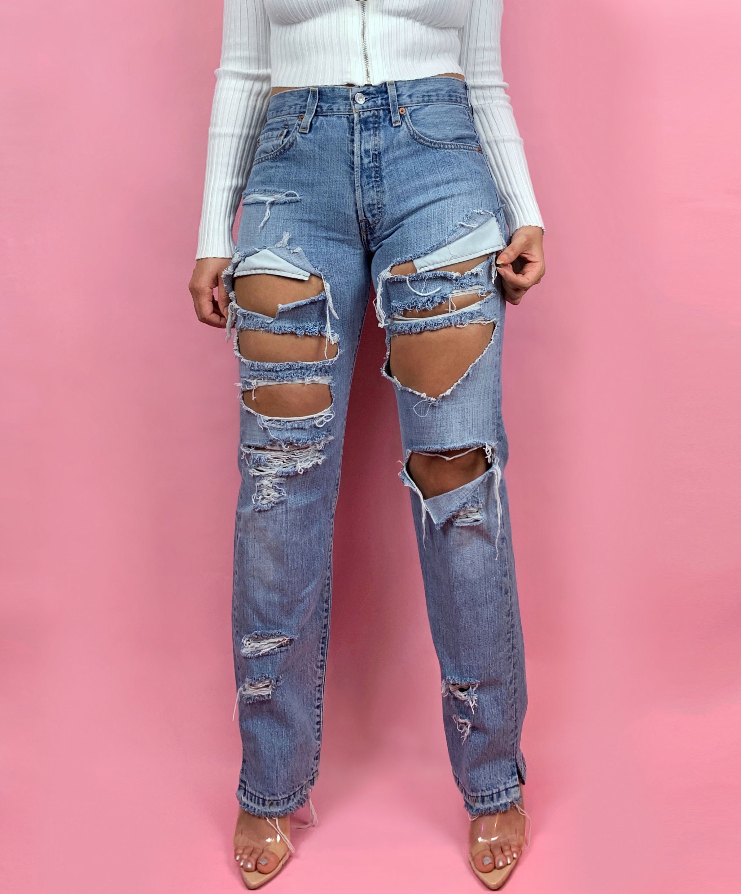 Made to Order Vintage Straight Leg Fully Distressed Levis Jeans