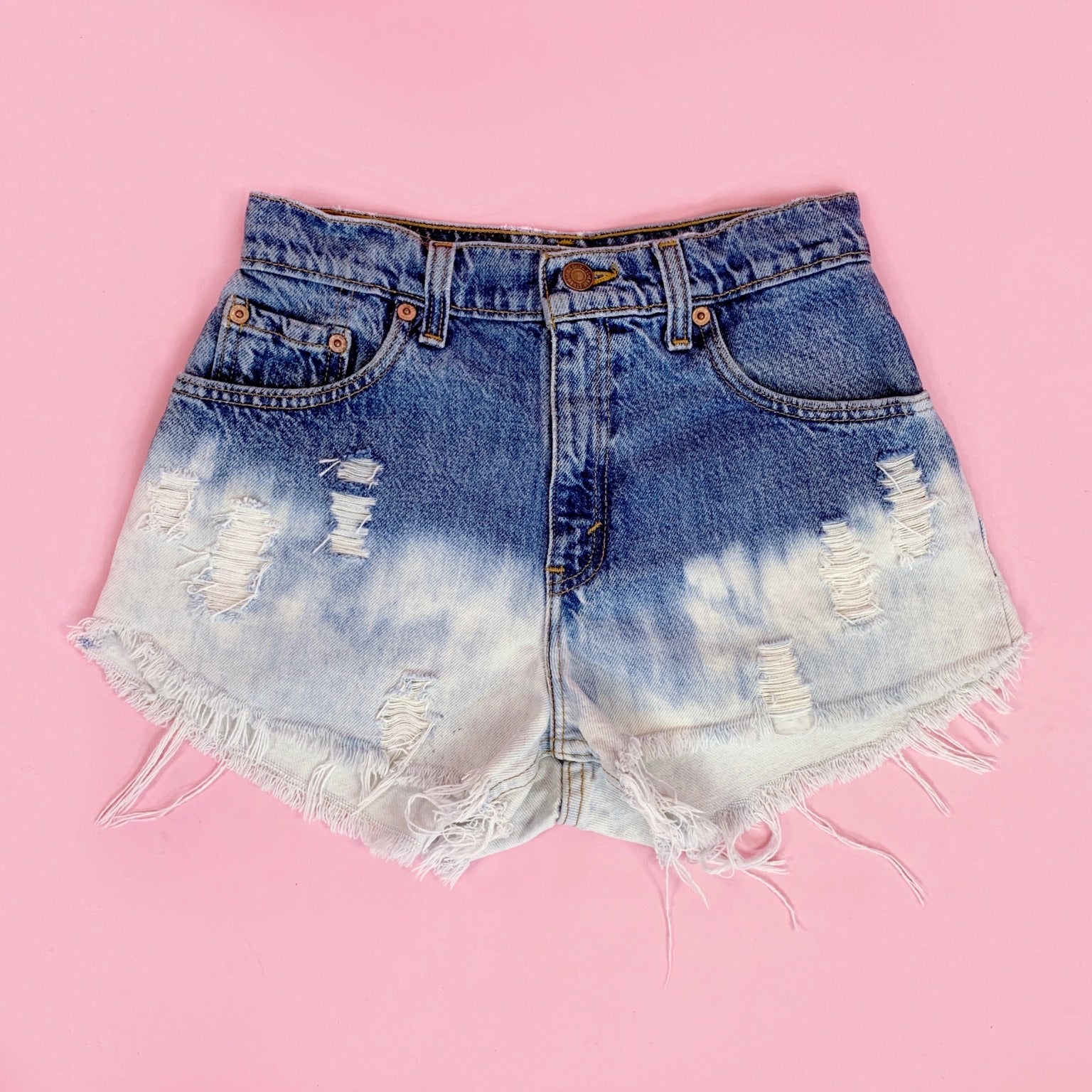 Bleached Ombre  Distressed Vintage High Waisted Levi Shorts Size 5