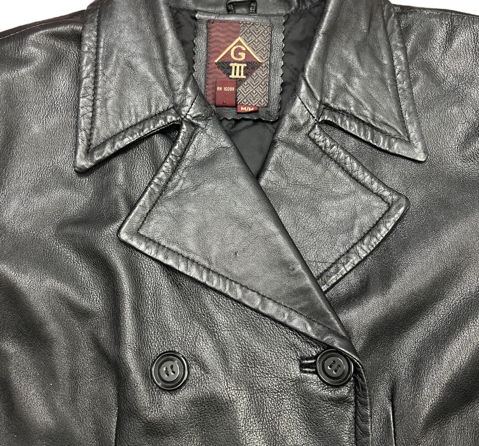 Women’s Vintage Double Breasted Black Leather Jacket Size M