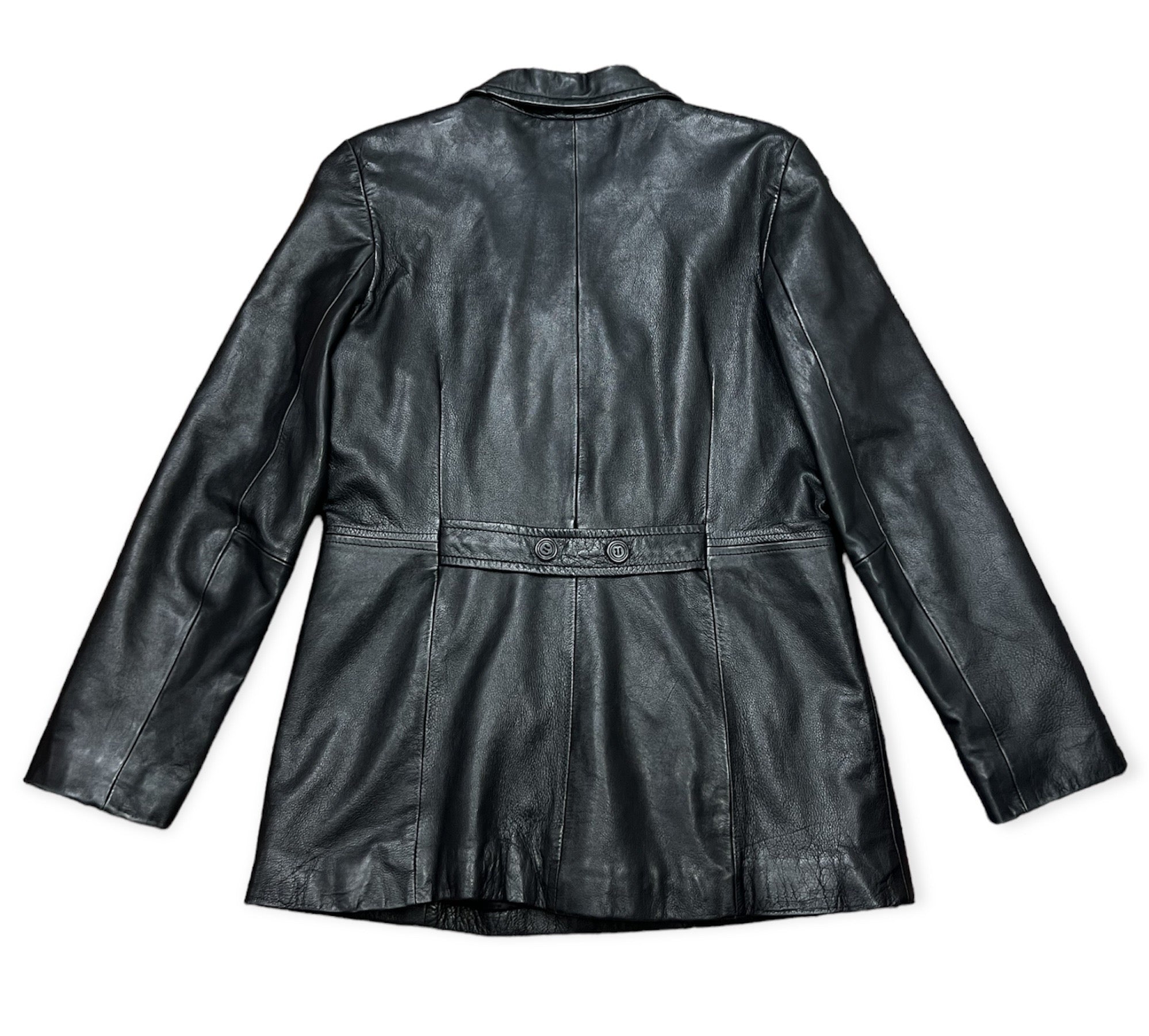 Women’s Vintage Double Breasted Black Leather Jacket Size M